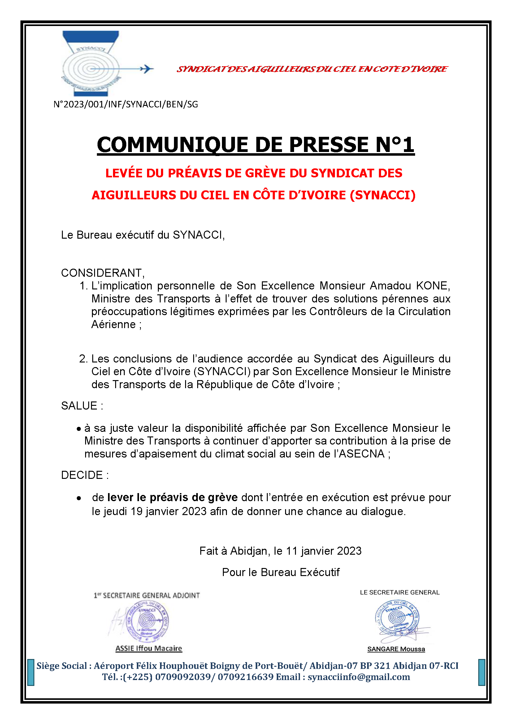 communique de presse SYNACCI